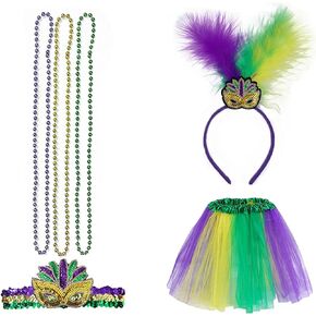 Costume Accessories Set Masquerade Ball Masks Headband Pearl Necklace Gloves Plastic Holder Set for Costume Halloween Party