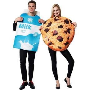 ReneeCho Couple Costume Halloween Food Cookies and Milk Carton Box Adult Men Women