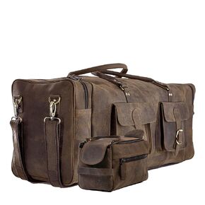 Leather Unisex Toiletry Bag Travel Dopp Kit and leather 28 inch overnight weekend duffle bag Cabin Holdall Bag for Men and Women Combo Pack