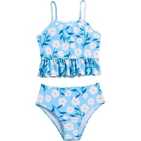 WDIRARA Toddler Girl's 2 Piece Floral Print Swimsuits Ruffle Hem Bikini Set Beach Sport Bathing Suit