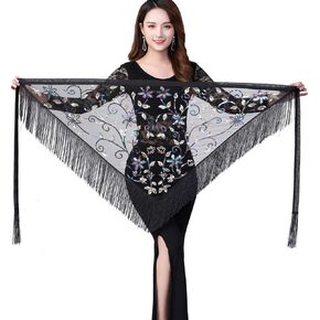 Women Belly Dance Triangle Hip Scarf Skirt with Fringe & Sequin Raves Halloween Costume