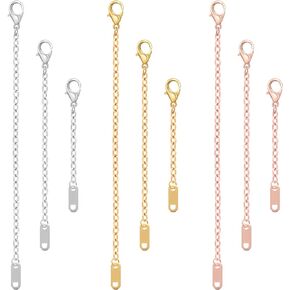 9Pcs Anklet Extender, Mabor Removable Necklace for Women Necklace Extenders Stainless Steel Jewelry Chain Extenders for Bracelet Necklace(Gold/Silver/Rose Gold,Length: 2" 4" 6")