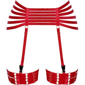 Women‘s Punk Body Harness Garter Thigh Waist Elastic Strappy Hollow Out Stockings Suspender Belt Halloween Rave Goth Leg Cage