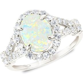 MAX + STONE 10k Solid Gold Oval Cut Gemstone Ring for Women with Halo | Birthstone Rings with White Sapphire Accent Stones | Hypoallergenic Statement Cocktail Rings in Sizes 6 to 8
