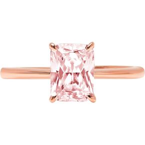 Clara Pucci 0.95ct Radiant Cut Solitaire Pink Simulated Diamond 4-Prong Classic Designer Statement Ring Real 14k Rose Gold for Women