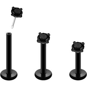 16G 18G 20G Threadless Push in Lip Ring for Women Men Black Stainless Steel CZ Top Labret Stud Jewelry for Nose Tragus Helix Cartilage Monroe Piercing Jewelry 6mm 8mm 10mm