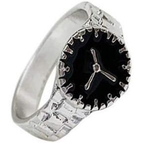 1 PCS Finger Ring with Design for Men Women Cool Round Dial Analog Watch Finger Ring Black Silver