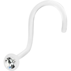 Forbidden Body Jewelry 20g Metal Free BioFlex Clear Nose Screw with 2mm Crystal Gem