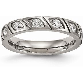 Solid Titanium Men's Grooved CZ Cubic Zirconia Wedding Band Ring