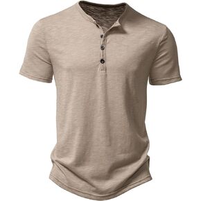JEMITOP Men's Cotton Stylish Texture Henley Shirts Casual Short Sleeve Slim Fit 4 Buttons Muscle T-Shirts