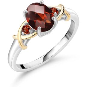 Gem Stone King 925 Silver and 10K Yellow Gold Oval Checkerboard Red Garnet Ring For Women (1.63 Cttw, Gemstone Birthstone, Available In Size 5, 6, 7, 8, 9)
