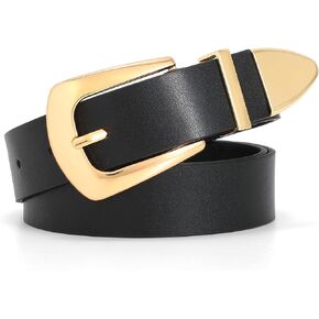 WHIPPY Women Leather Belt for Pants Dress Jeans Waist Belt with Brushed Alloy Buckle