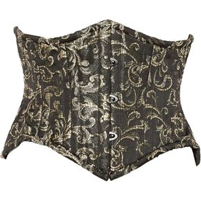Daisy corsets Womens Top Drawer Black/Gold Brocade Double Steel Boned Mini Cincher Corset