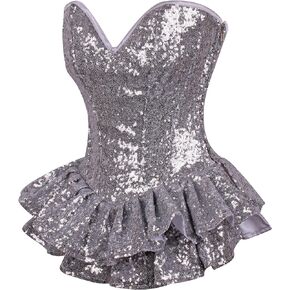 Daisy corsets Womens Top Drawer Silver Sequin Steel Boned Mini Corset DressCorset