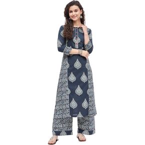 Tissu Women's Pure Cotton Indigo Printed Kurta with Palazzo