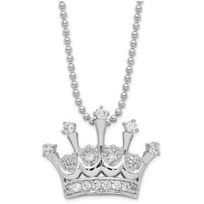 Solid 925 Sterling Silver CZ Cubic Zirconia Crown Emperor Royal King Queen Pendant Necklace Charm Chain - with Secure Lobster Lock Clasp (Width = 24mm)