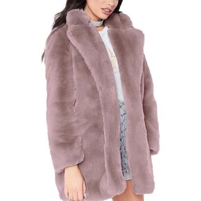 Remelon Womens Long Sleeve Winter Warm Lapel Fox Faux Fur Coat Jacket Overcoat Outwear with Pockets