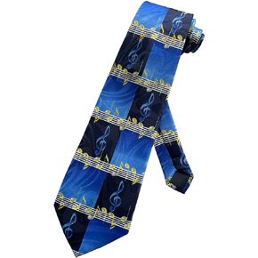 Mens Music Notes G Clef Score Symbols Band Concert Performer Necktie | Navy Blue | Necktie