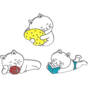 3Pcs Cute Cartoon Cat Lapel Pins Sets Novelty Animal Pet Kitten Pattern Enamel Brooch Brooches Hat Badges Ornaments Cloth Backpacks Jackets Accessory for Girls Boys Birthday
