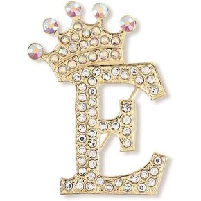 A-Z 26 Letters Brooches Pins for Women Girls Gold Alloy Crystal Crown Initial Brooch Jewelry Gift