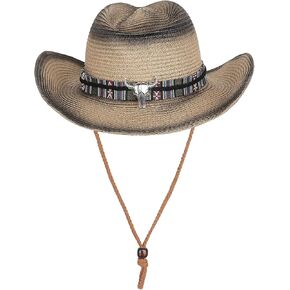 Straw Cowboy Hat Wide Brim Sun Hat for Men Women Cowgirl Panama Hat with Chin Strap Bull Sombrero Travel Change Color Hat