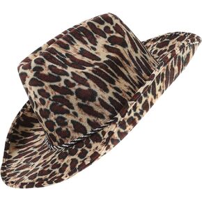 NUOBESTY Leopard Pattern Cowboy Hat Womens Straw Cowboy Hat Western Cowboy Hat Wide Brim Summer Belt Cowgirl Hats