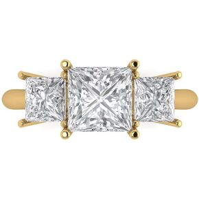 Clara Pucci 3.0ct Princess Cut 3 Stone Solitaire Lab Created White Sapphire Engagement Promise Anniversary Bridal Ring 14k Yellow Gold