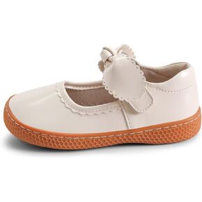 Knotty Girls Toddler Mary Jane Shoes - Safe Foot Growth Certified - Breathable Leather Mary Janes, Knotted Bow Strap Flower Girl Uniform Slip-On , Flexible Girl's flat for Baby, Toddlers, and Kids
