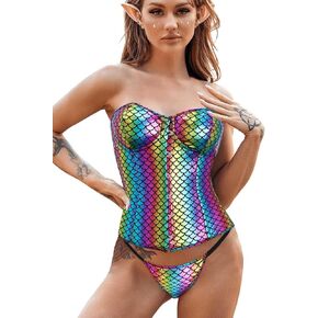 COSYDAYS Overbust Corsets Tops Rainbow Boned Lace Up Corset Bustier Top Buckles Party Bustier Shapewear for Women and Girls