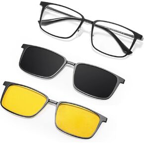 TEAPLMTT Magnetic Clip On Sunglasses for Men Polarized Retro Square Night Driving Glasses UV Protection