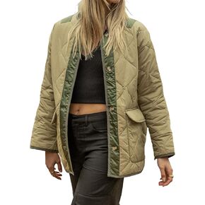 اومون جاكيتات مبطنة كبيرة الحجم للنساء، معطف شتوي دافئ وخفيف الوزن بازرار سفلية مبطن مع جيب in Kuwait