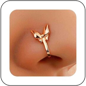 Boho Butterfly Nose Ring Gold Fake Septum Nose Ring Metal Butterfly Clip on Nose Ring Stud Butterfly U Shape Nose Cuff Bendable Nose Ring Stud Jewelry Women and Girls Gift