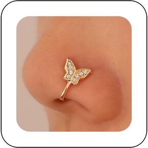 Andelaisi Punk Butterfly Nose Ring Gold Butterfly Nose Cuff Hoop Ring Vintage CZ Butterfly Fake Nose Ring Non Pierced Nose Ring Gothic Clip On Nose Ring Jewelry for Women and Girls