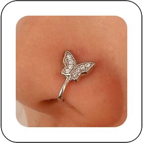 Andelaisi Punk Butterfly Nose Ring Gold Butterfly Nose Cuff Hoop Ring Vintage CZ Butterfly Fake Nose Ring Non Pierced Nose Ring Gothic Clip On Nose Ring Jewelry for Women and Girls