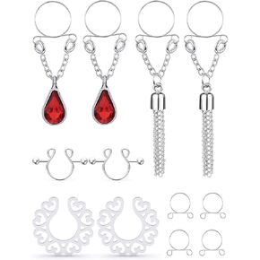 Hoeudjo 4 أزواج غير ثقب حلقات الحلمة للنساء وهمية الحلمات الثقب كليب على حلقات الحلمة 316L الفولاذ المقاوم للصدأ فو تتدلى الحلمة المجوهرات in Kuwait