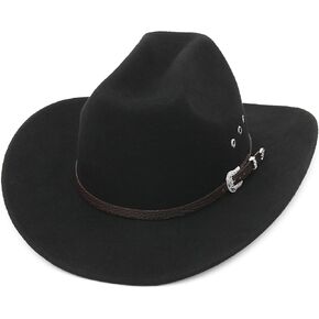 قبعة رعاة البقر من الصوف بنسبة 100% من GEMVIE، قبعة رعاة البقر سوداء للنساء والرجال، قبعة رعاة البقر ذات حافة واسعة in Kuwait