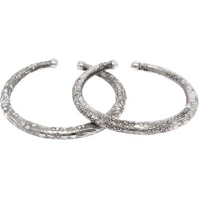 sanjog Handcrafted Oxidised German Silver Anklets Pair- Traditional Indian Jewelry Floral Carvings, Slip-On Style, Free Size (Set of 2) in Saudi Arabia