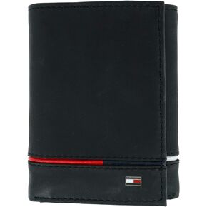 Tommy Hilfiger Men's Leather Leif RFID Trifold Wallet with Double ID, Black