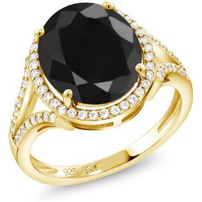 خاتم Gem Stone King 6.82 قيراط بيضاوي من الياقوت الأسود المطلي بالذهب الأصفر عيار 18 قيراط in Kuwait