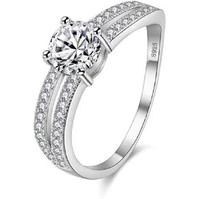 Uloveido Women's Round Cubic Zirconia Split Shank Wedding Ring Classical 4 Prongs Setting Infinity Ring WX025