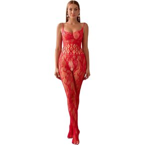 Womens Sexy Lace Fishnet Bodystockings Striped Lingerie Crotchless Bodysuits Suspender Slim Fit Waist Tights