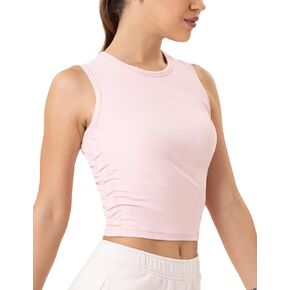 YUNOGA Women's Sleeveless Workout Tops Crew Neck Basic Crop Tank Tops Ribbed Athletic Yoga Shirts