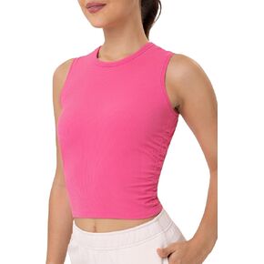 YUNOGA Women's Sleeveless Workout Tops Crew Neck Basic Crop Tank Tops Ribbed Athletic Yoga Shirts
