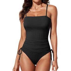 Aleumdr Women's Ribbed One Piece Tummy Control Swimsuit Cheeky Tie Side High Cut Bathing Suit Swimwear