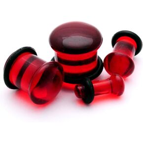 Mystic Metals Body Jewelry Red Single Flare Glass Plugs - 7/16" - 11mm - Sold As a Pair
