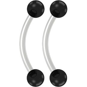 2pc 16g Flexible Bioflex Curved Barbell 3mm Black Ball 10mm (3/8) Bioplast J-Curve Bent Banana Bar