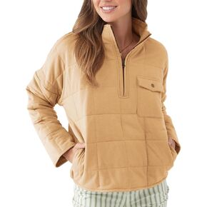 سترة نسائية منتفخة مبطنة من Fazortev، بلوفر نصف سحاب، كاجوال بأكمام طويلة، معاطف شتوية خفيفة الوزن، ملابس خارجية in Kuwait