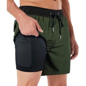 Men's Swim Trunks with Compression Liner 2 in 1 Quick Dry Summer Swimming Beach Shorts Swimsuit with Pockets