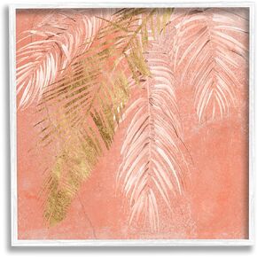 Stupell Industries Pink Palm Fronds Distressed Tropical Plant Still Life, Designed by Jennifer Paxton Parker White Framed Wall Art, 12 x 12