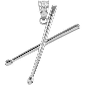 Claddagh Gold .925 Sterling Silver 3D Drum Sticks Music Charm Pendant Necklace - Choice of Pendant Only or Chain Length